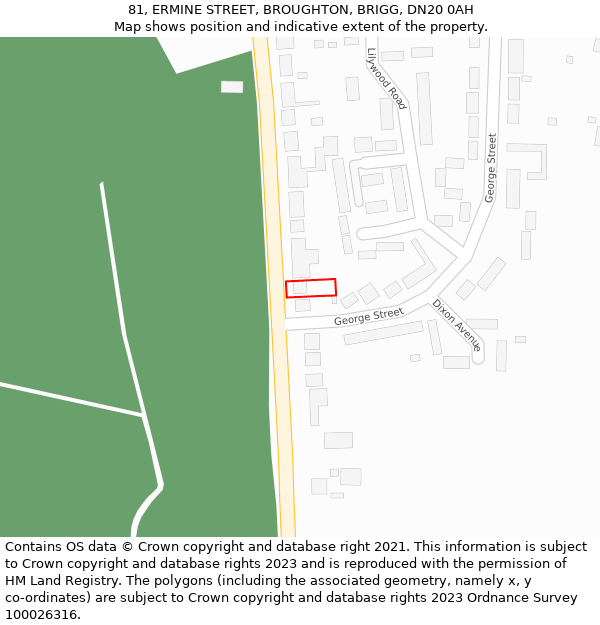 81, ERMINE STREET, BROUGHTON, BRIGG, DN20 0AH: Location map and indicative extent of plot