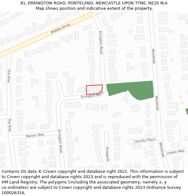 81, ERRINGTON ROAD, PONTELAND, NEWCASTLE UPON TYNE, NE20 9LA: Location map and indicative extent of plot