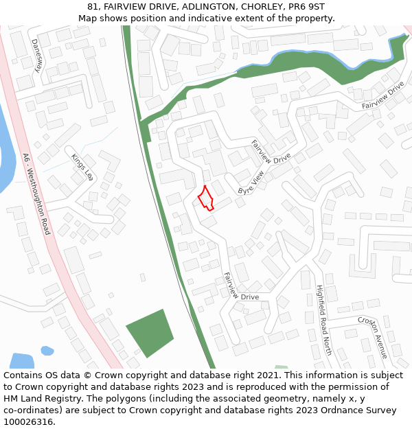81, FAIRVIEW DRIVE, ADLINGTON, CHORLEY, PR6 9ST: Location map and indicative extent of plot