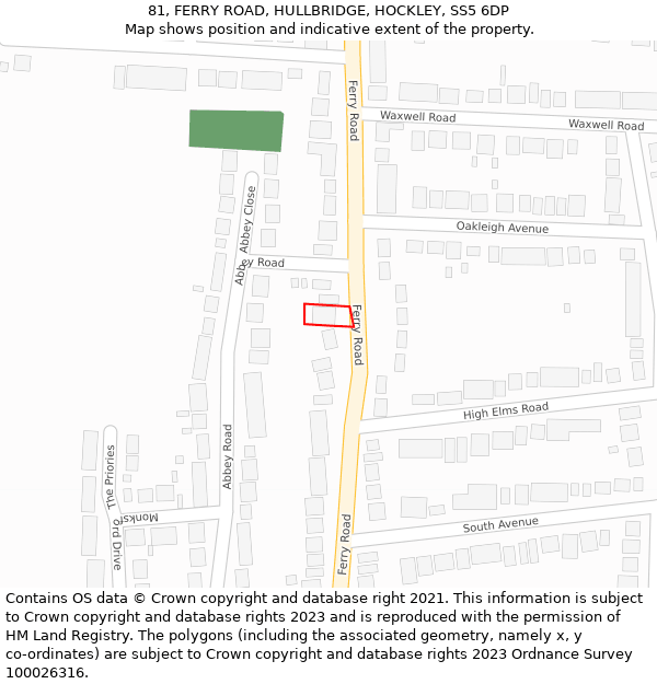 81, FERRY ROAD, HULLBRIDGE, HOCKLEY, SS5 6DP: Location map and indicative extent of plot