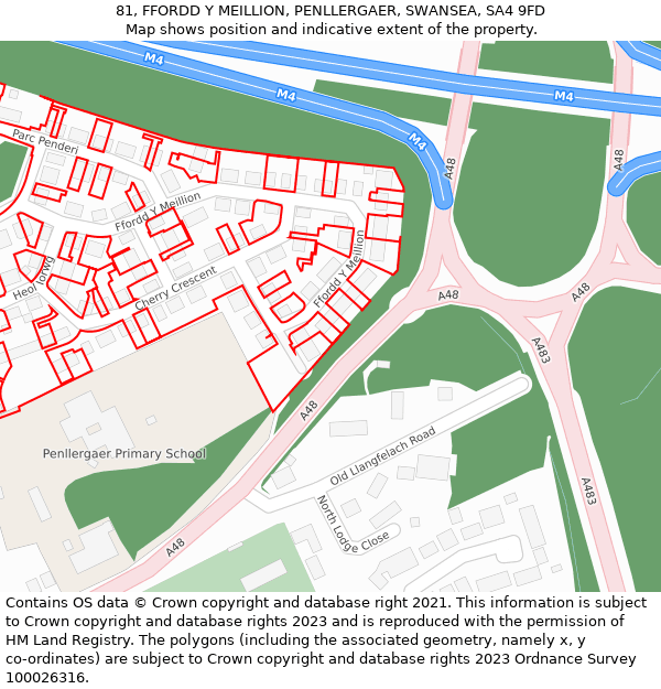81, FFORDD Y MEILLION, PENLLERGAER, SWANSEA, SA4 9FD: Location map and indicative extent of plot