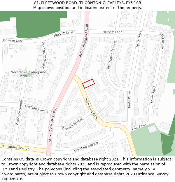 81, FLEETWOOD ROAD, THORNTON-CLEVELEYS, FY5 1SB: Location map and indicative extent of plot