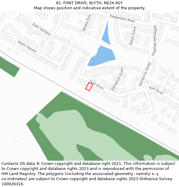 81, FONT DRIVE, BLYTH, NE24 4GY: Location map and indicative extent of plot