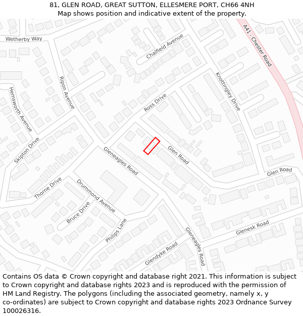 81, GLEN ROAD, GREAT SUTTON, ELLESMERE PORT, CH66 4NH: Location map and indicative extent of plot