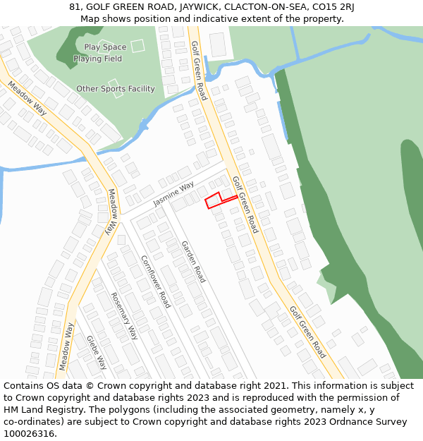 81, GOLF GREEN ROAD, JAYWICK, CLACTON-ON-SEA, CO15 2RJ: Location map and indicative extent of plot