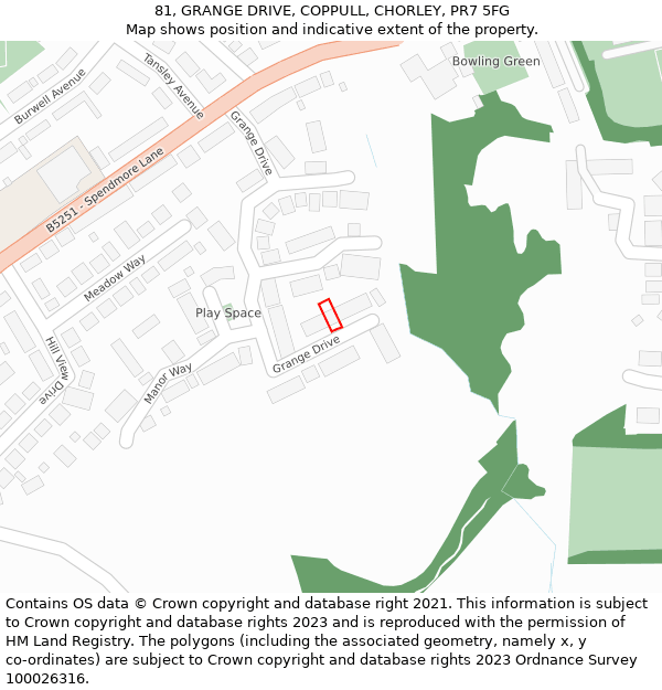 81, GRANGE DRIVE, COPPULL, CHORLEY, PR7 5FG: Location map and indicative extent of plot