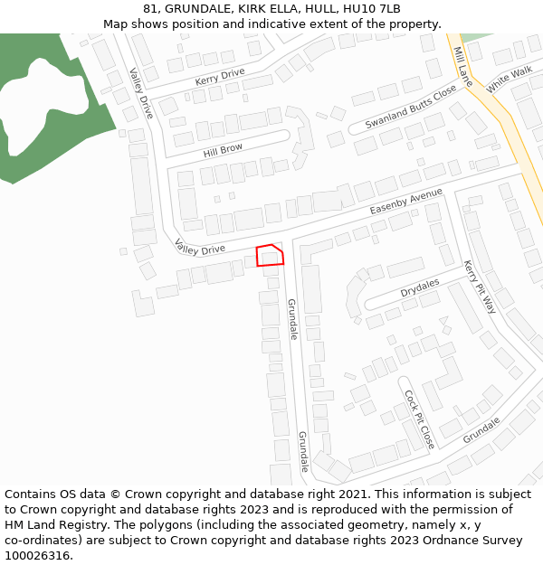 81, GRUNDALE, KIRK ELLA, HULL, HU10 7LB: Location map and indicative extent of plot