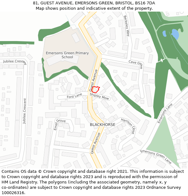 81, GUEST AVENUE, EMERSONS GREEN, BRISTOL, BS16 7DA: Location map and indicative extent of plot