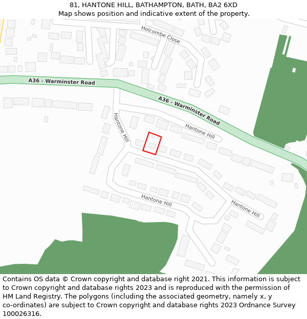 81, HANTONE HILL, BATHAMPTON, BATH, BA2 6XD: Location map and indicative extent of plot