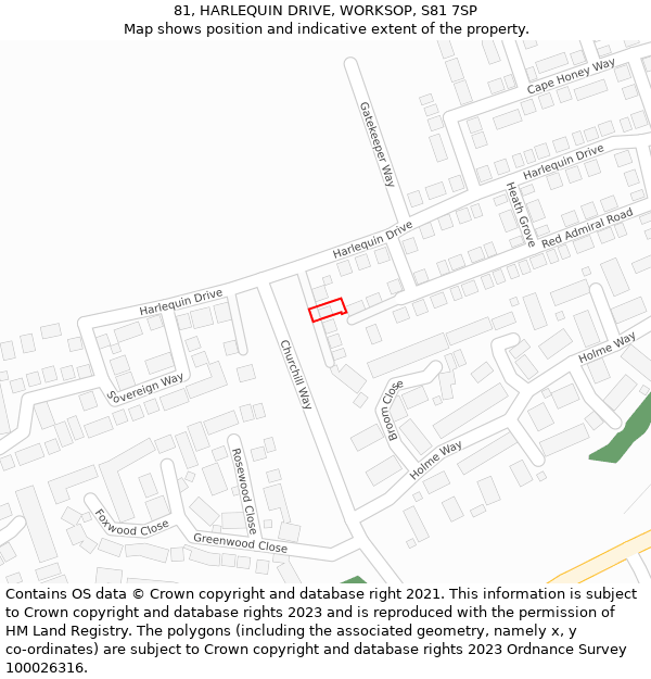 81, HARLEQUIN DRIVE, WORKSOP, S81 7SP: Location map and indicative extent of plot