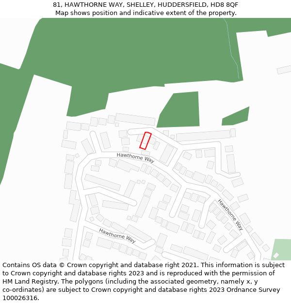 81, HAWTHORNE WAY, SHELLEY, HUDDERSFIELD, HD8 8QF: Location map and indicative extent of plot