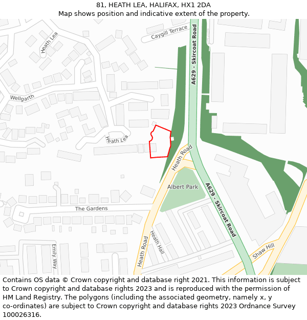 81, HEATH LEA, HALIFAX, HX1 2DA: Location map and indicative extent of plot