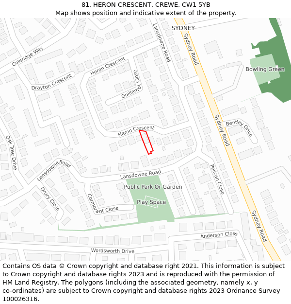 81, HERON CRESCENT, CREWE, CW1 5YB: Location map and indicative extent of plot