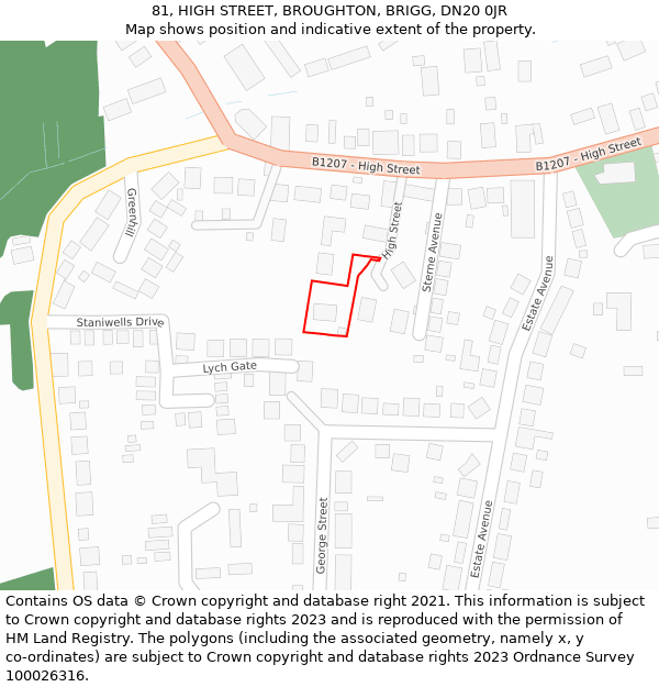 81, HIGH STREET, BROUGHTON, BRIGG, DN20 0JR: Location map and indicative extent of plot