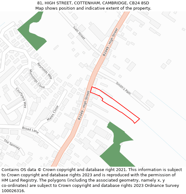 81, HIGH STREET, COTTENHAM, CAMBRIDGE, CB24 8SD: Location map and indicative extent of plot