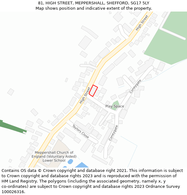 81, HIGH STREET, MEPPERSHALL, SHEFFORD, SG17 5LY: Location map and indicative extent of plot