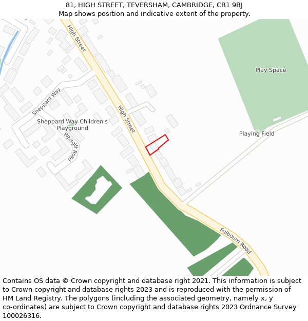 81, HIGH STREET, TEVERSHAM, CAMBRIDGE, CB1 9BJ: Location map and indicative extent of plot
