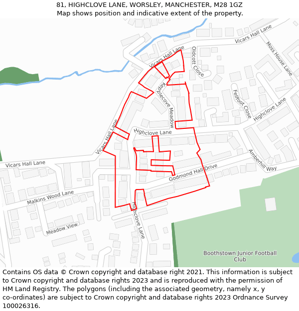 81, HIGHCLOVE LANE, WORSLEY, MANCHESTER, M28 1GZ: Location map and indicative extent of plot