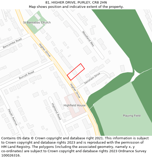 81, HIGHER DRIVE, PURLEY, CR8 2HN: Location map and indicative extent of plot