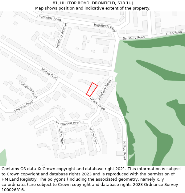 81, HILLTOP ROAD, DRONFIELD, S18 1UJ: Location map and indicative extent of plot