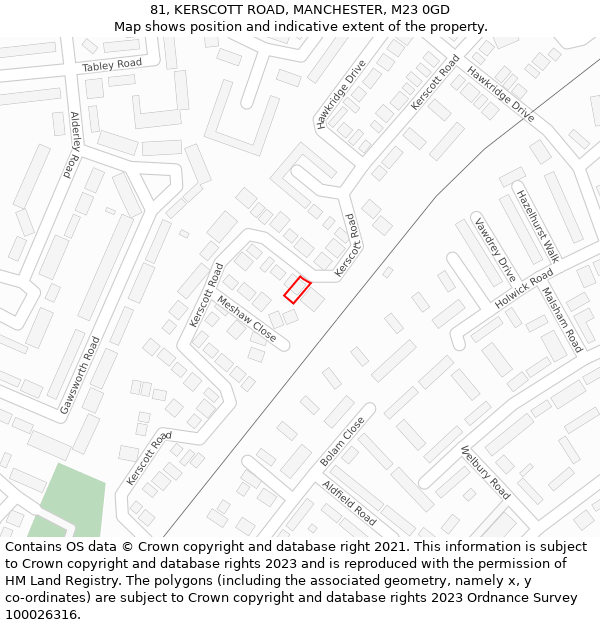81, KERSCOTT ROAD, MANCHESTER, M23 0GD: Location map and indicative extent of plot
