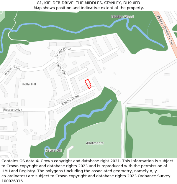 81, KIELDER DRIVE, THE MIDDLES, STANLEY, DH9 6FD: Location map and indicative extent of plot