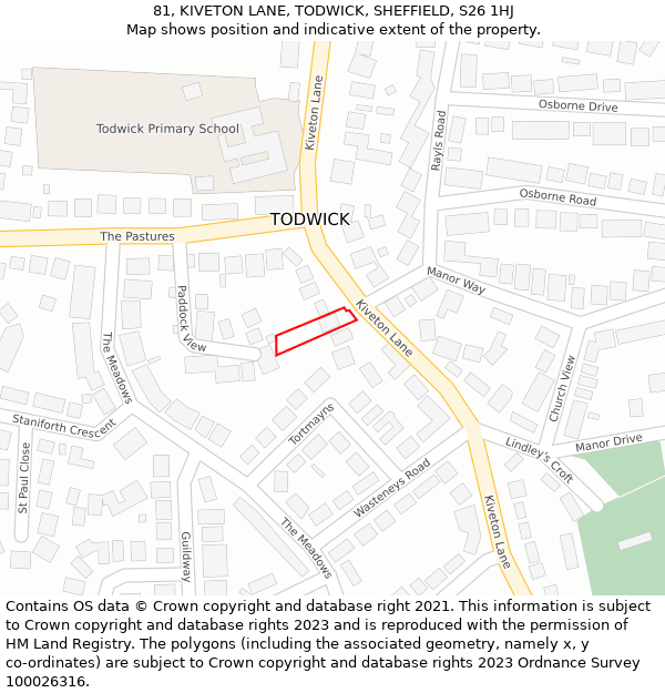 81, KIVETON LANE, TODWICK, SHEFFIELD, S26 1HJ: Location map and indicative extent of plot