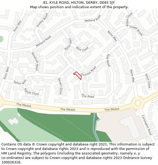 81, KYLE ROAD, HILTON, DERBY, DE65 5JY: Location map and indicative extent of plot