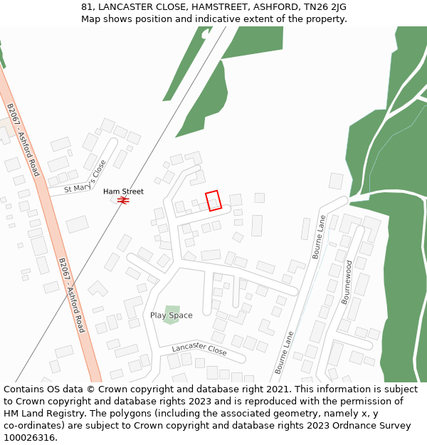 81, LANCASTER CLOSE, HAMSTREET, ASHFORD, TN26 2JG: Location map and indicative extent of plot