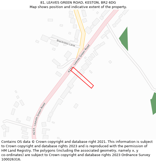 81, LEAVES GREEN ROAD, KESTON, BR2 6DG: Location map and indicative extent of plot