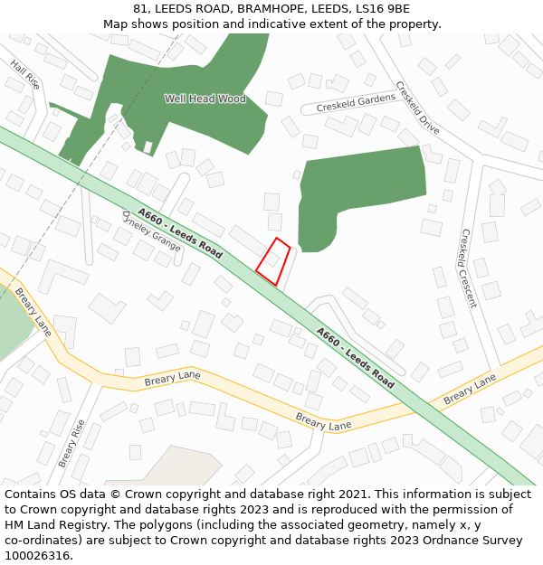 81, LEEDS ROAD, BRAMHOPE, LEEDS, LS16 9BE: Location map and indicative extent of plot
