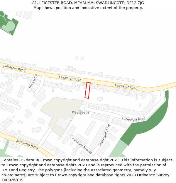 81, LEICESTER ROAD, MEASHAM, SWADLINCOTE, DE12 7JG: Location map and indicative extent of plot