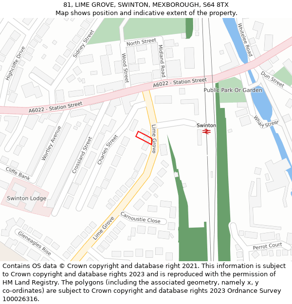 81, LIME GROVE, SWINTON, MEXBOROUGH, S64 8TX: Location map and indicative extent of plot