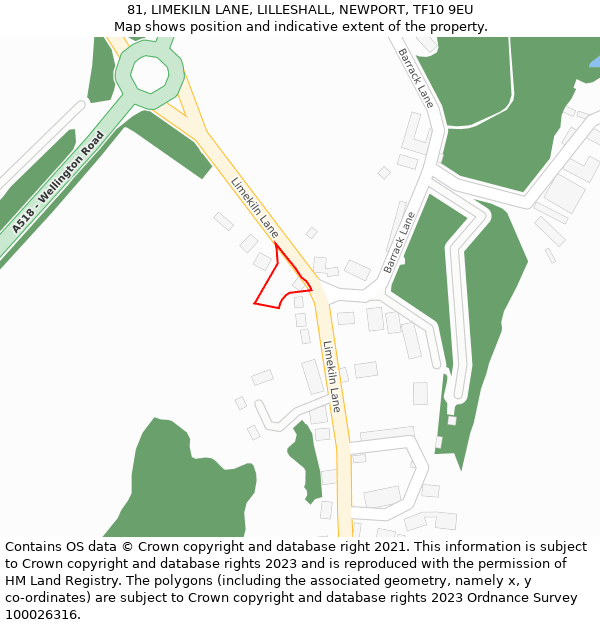 81, LIMEKILN LANE, LILLESHALL, NEWPORT, TF10 9EU: Location map and indicative extent of plot
