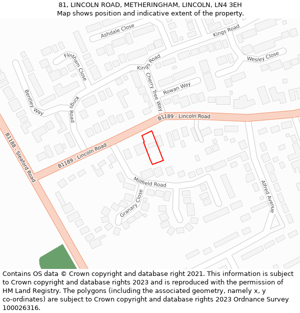 81, LINCOLN ROAD, METHERINGHAM, LINCOLN, LN4 3EH: Location map and indicative extent of plot