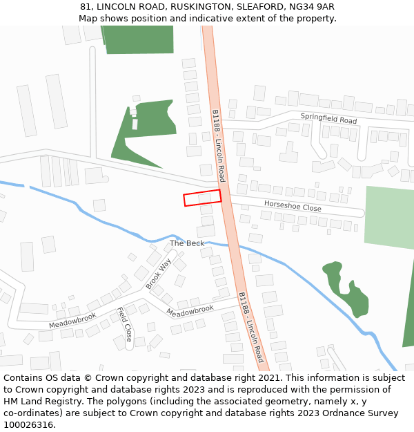 81, LINCOLN ROAD, RUSKINGTON, SLEAFORD, NG34 9AR: Location map and indicative extent of plot