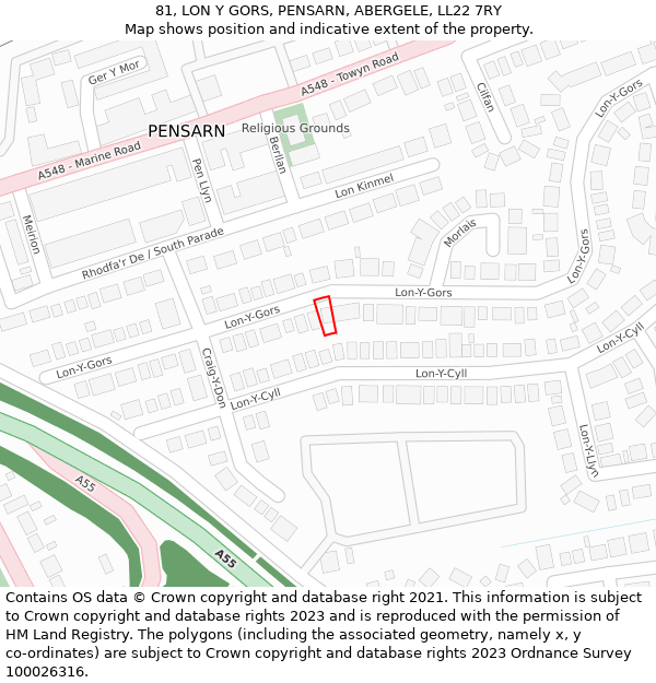 81, LON Y GORS, PENSARN, ABERGELE, LL22 7RY: Location map and indicative extent of plot