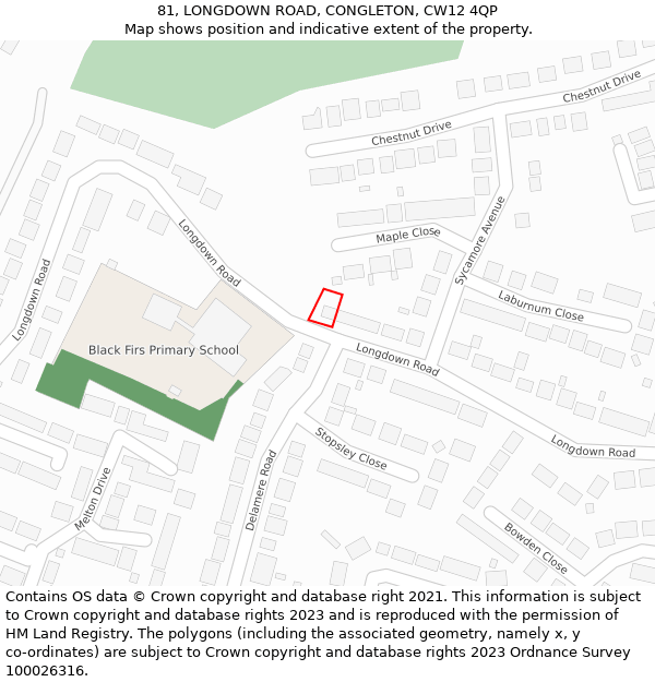 81, LONGDOWN ROAD, CONGLETON, CW12 4QP: Location map and indicative extent of plot