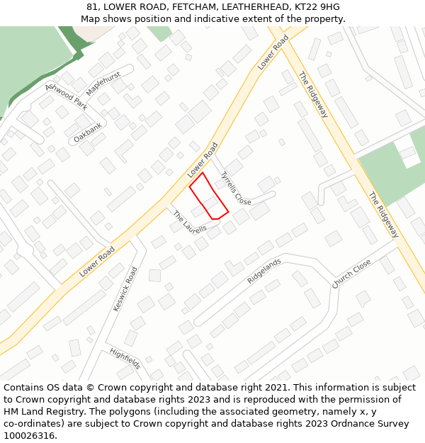 81, LOWER ROAD, FETCHAM, LEATHERHEAD, KT22 9HG: Location map and indicative extent of plot