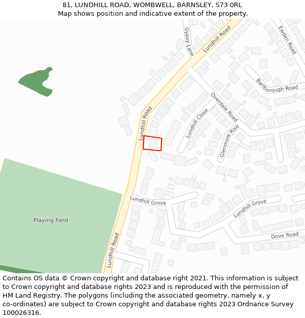 81, LUNDHILL ROAD, WOMBWELL, BARNSLEY, S73 0RL: Location map and indicative extent of plot