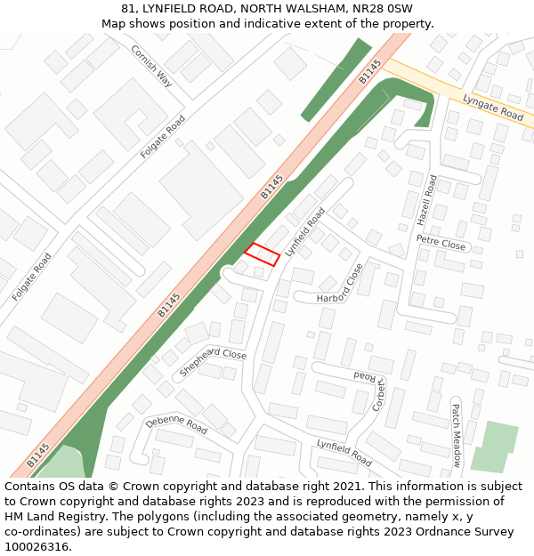 81, LYNFIELD ROAD, NORTH WALSHAM, NR28 0SW: Location map and indicative extent of plot