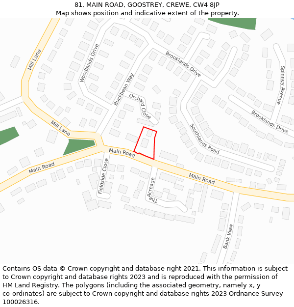 81, MAIN ROAD, GOOSTREY, CREWE, CW4 8JP: Location map and indicative extent of plot