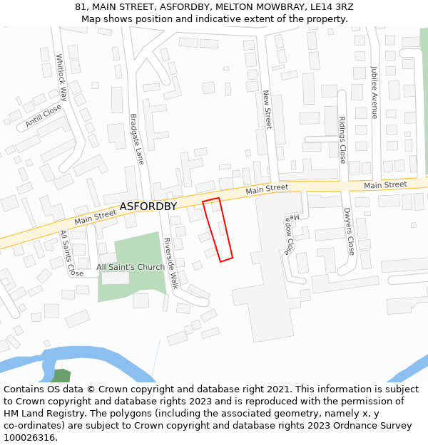 81, MAIN STREET, ASFORDBY, MELTON MOWBRAY, LE14 3RZ: Location map and indicative extent of plot