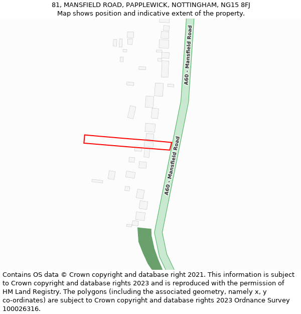 81, MANSFIELD ROAD, PAPPLEWICK, NOTTINGHAM, NG15 8FJ: Location map and indicative extent of plot