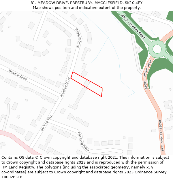 81, MEADOW DRIVE, PRESTBURY, MACCLESFIELD, SK10 4EY: Location map and indicative extent of plot