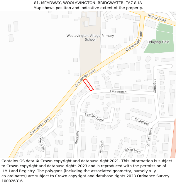 81, MEADWAY, WOOLAVINGTON, BRIDGWATER, TA7 8HA: Location map and indicative extent of plot