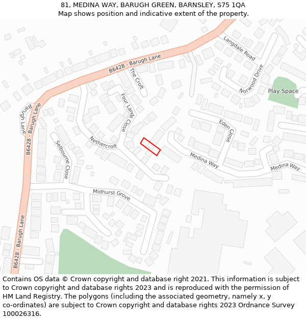 81, MEDINA WAY, BARUGH GREEN, BARNSLEY, S75 1QA: Location map and indicative extent of plot