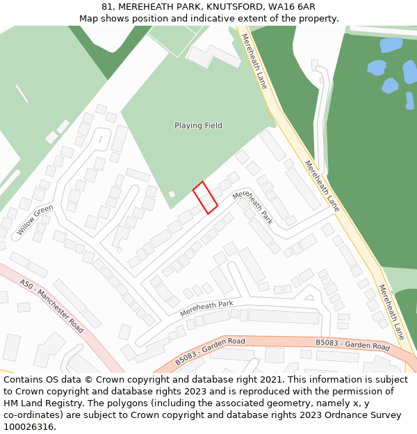 81, MEREHEATH PARK, KNUTSFORD, WA16 6AR: Location map and indicative extent of plot