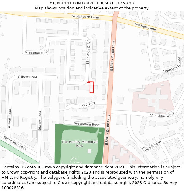81, MIDDLETON DRIVE, PRESCOT, L35 7AD: Location map and indicative extent of plot