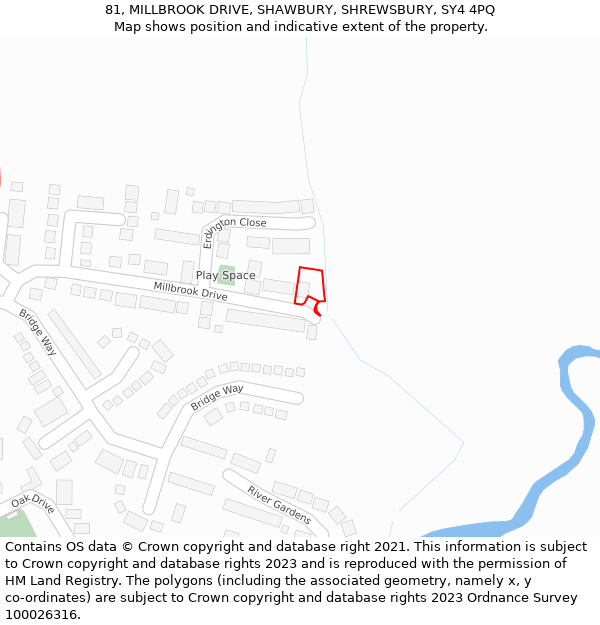 81, MILLBROOK DRIVE, SHAWBURY, SHREWSBURY, SY4 4PQ: Location map and indicative extent of plot